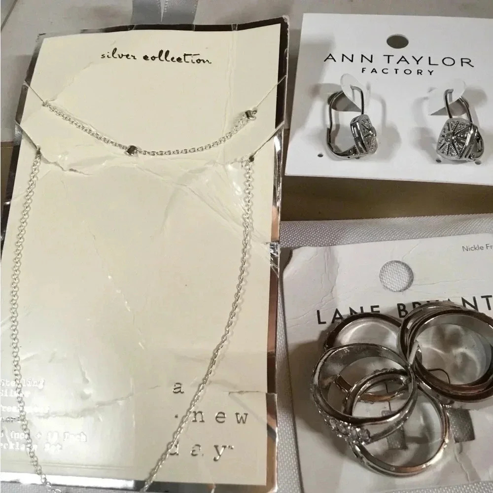 Ann Taylor Earrings, Delicate Sterling Silver Chain With Bars, Rings size 11